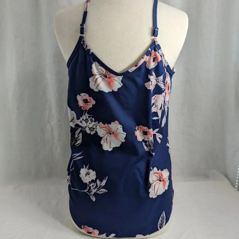 Navy Blue floral print, flowy fit, tank top women's size Large    NWOT   T14 - Picture 3 of 5